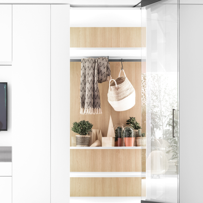 Armadio con Porta TV Apribile e Apertura Totale Freedhome Caccaro Laccato e Vetro