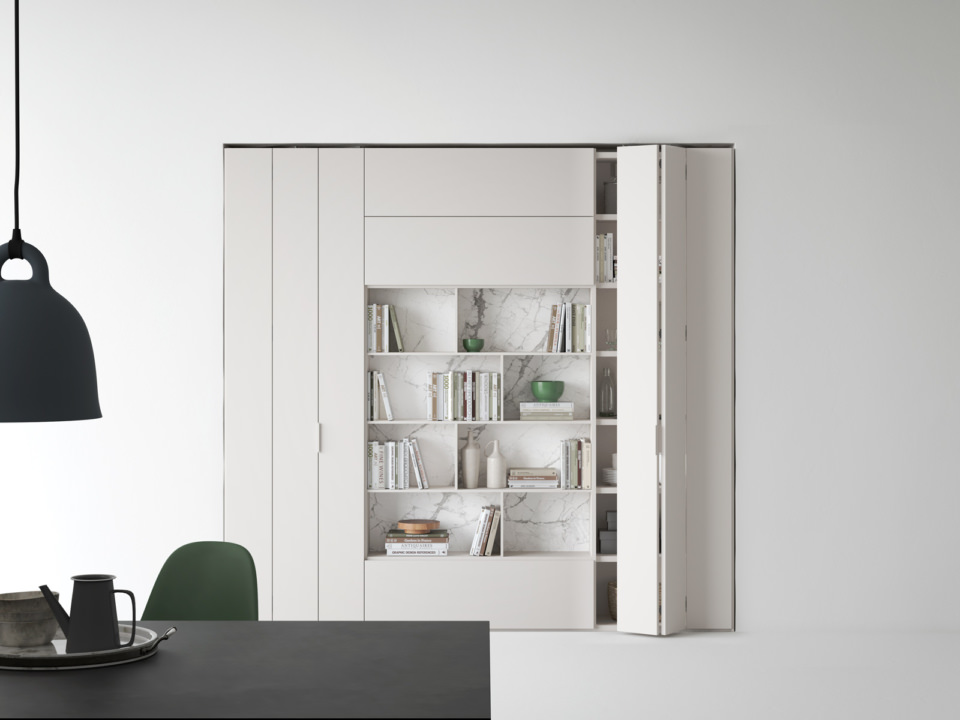 Bookcase in recess